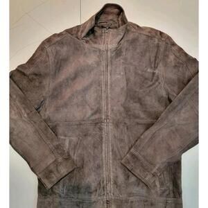 Calvin Klein Leather Zipper Jacket Brown Long Sleeve